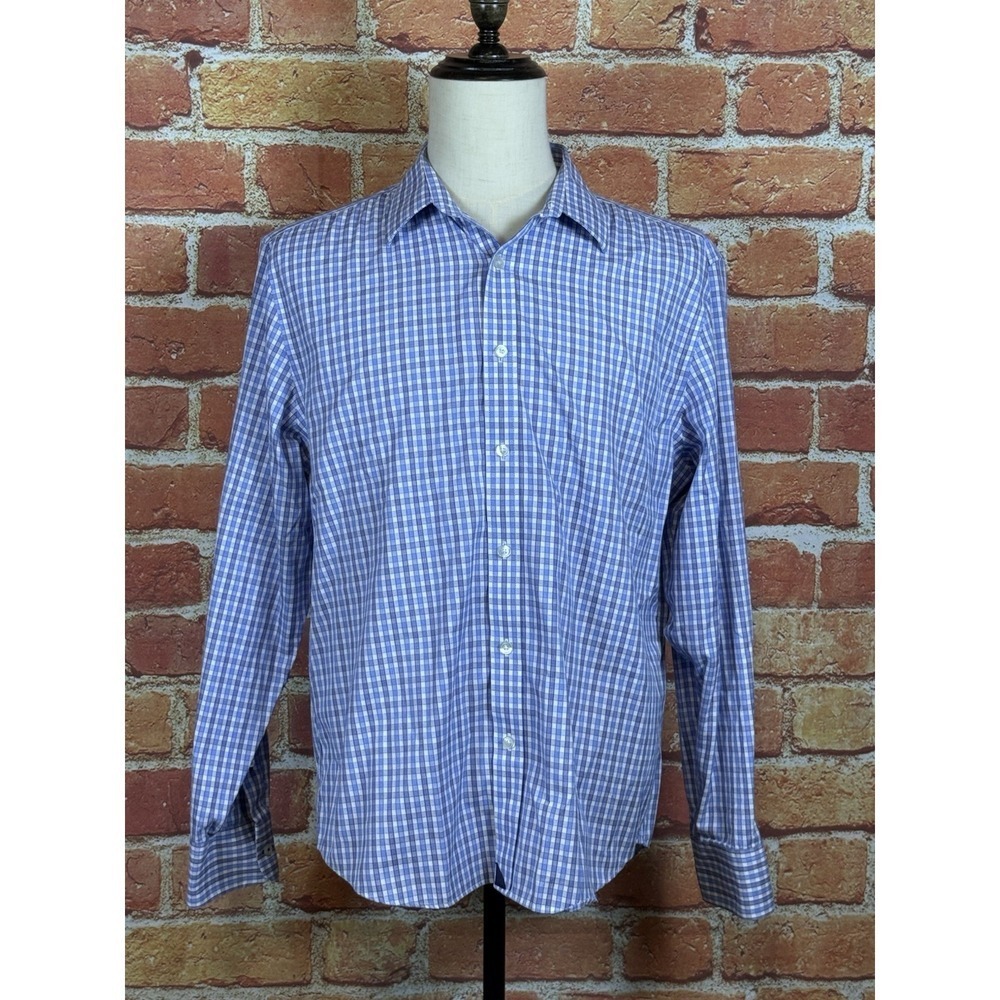 Untuckit Regular Fit Wrinkle Free Blue Check Button‎ Up Long Sleeve Shirt Size L